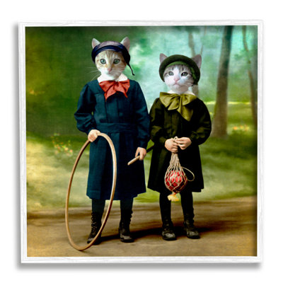 Chats portant des vêtements classiques, ensemble de giclées d'art texturé de style rétro par Martin Setine Roch