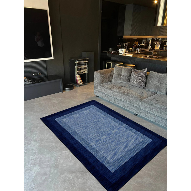 Tapis intérieur / extérieur bleu en polypropylène tissé à la machine Naethan, Rectangle 2 pi 8 po x 5 pi