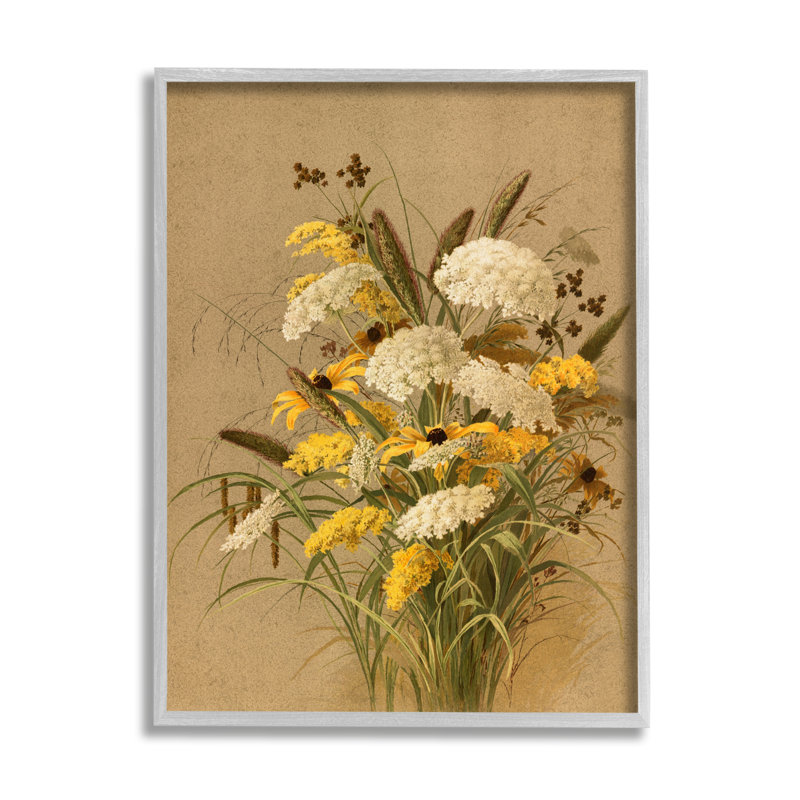 Bb-170-Vintage Daisy Bouquet, encadré sur bois par lettres et lignes, Giclée encadrée blanc bord de mer