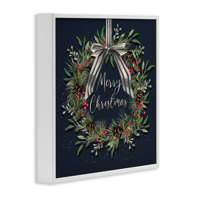 Couronne de Noël suspendue avec un arc, estampe numérique, conception par Elizabeth Tyndall, H 17 po x l 17 po