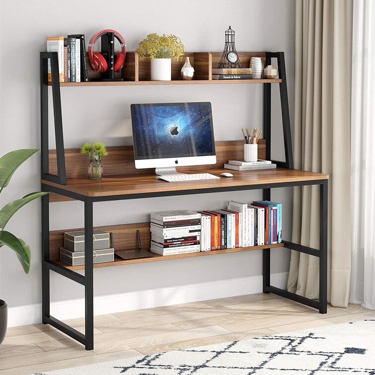 Sarahlouise Computer Desk with Power Outlet & Storage Shelves, PC Desk Workstation for Home Office 17 Stories Color (Top/Frame): Brown/Black, Size: 47