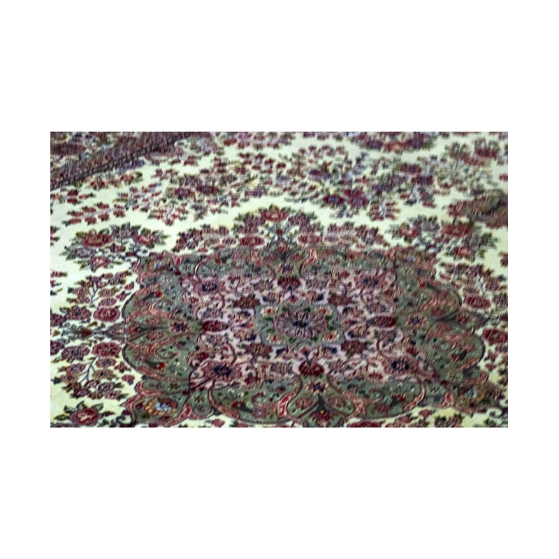 Tapis ivoire et vert noué à la main de haute qualité