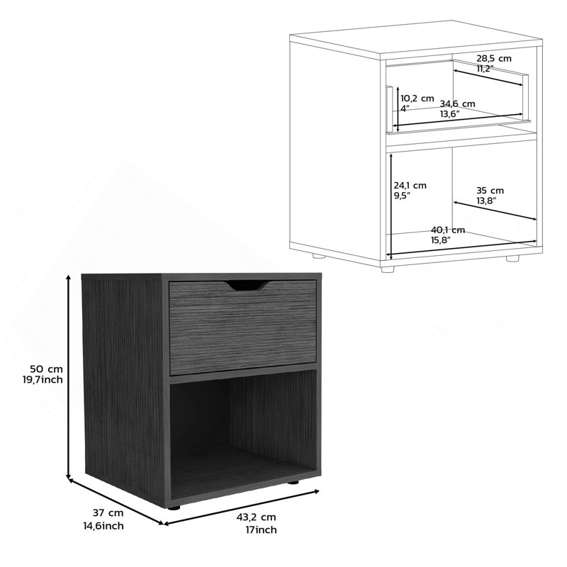 Table de bout avec tablette ouverte 19,7 po H, gris clair, Gris clair