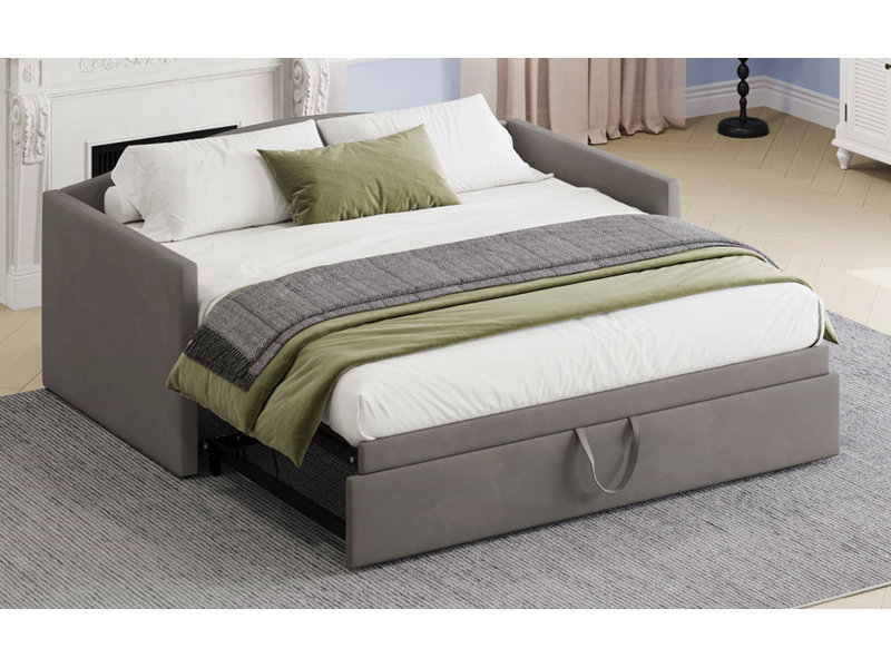 Velvet Daybed with Extended Pop Up Trundle, Gray