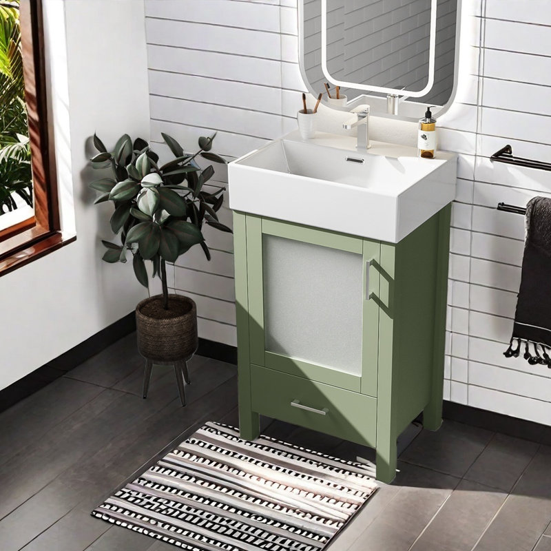 Meuble-lavabo de 20 pouces avec lavabo en céramique et beaucoup de rangement - idéal pour les petites salles de bain, Vert