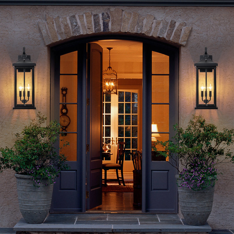 22” 2 Pack Large Matte Black Dusk To Dawn Outdoor Wall Lights With Clear Tempered Glass