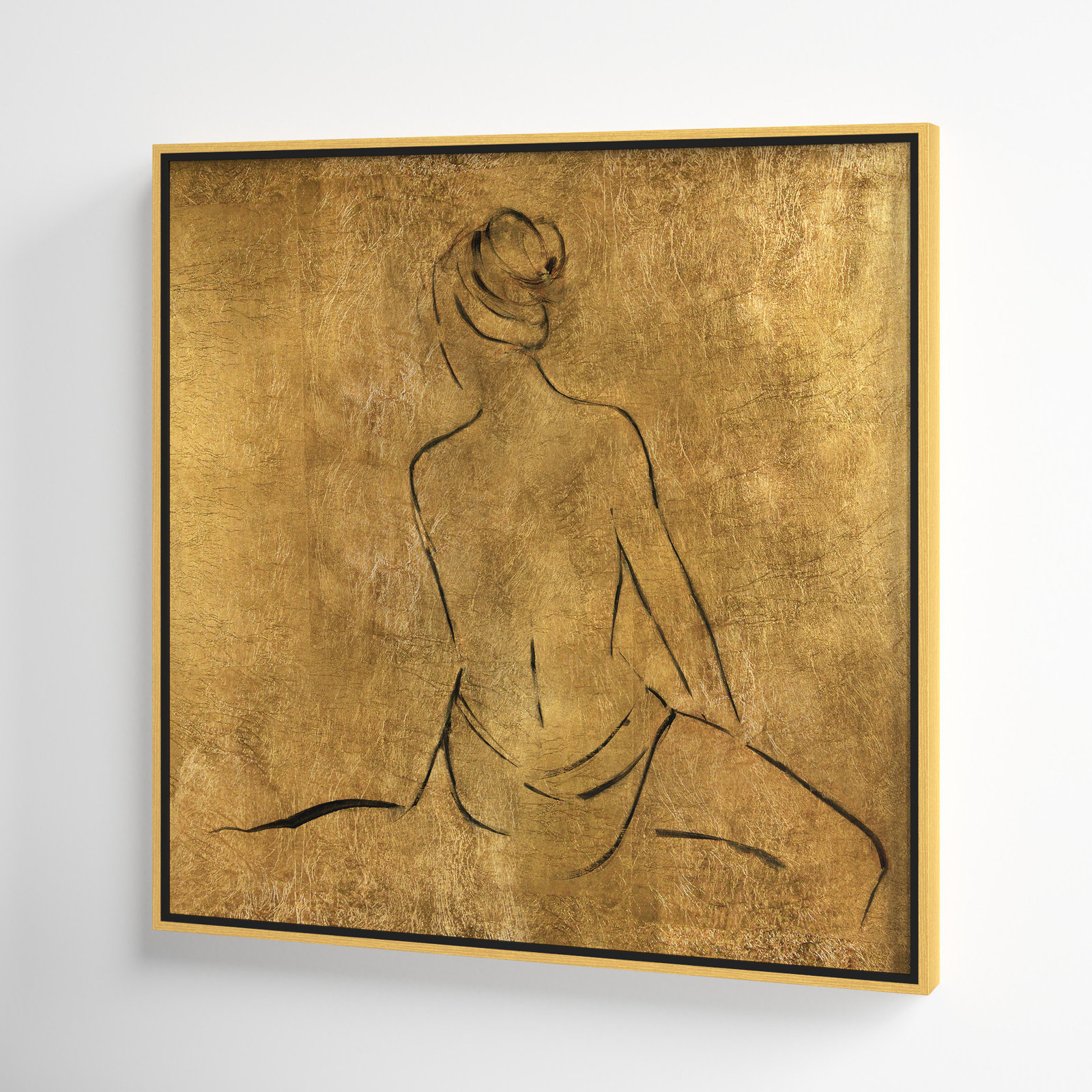 Maia "Golden Bather II" Print by Sally Swatland, 31.5" H x 31.5" W x 2" D, Gold Framed Canvas