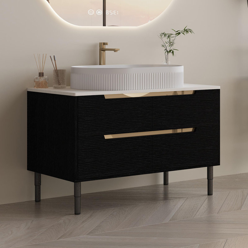 Bathroom Vanity with Ceramic Integrated Sink, Black