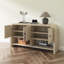 Console polyvalente avec lattes en bois tissé et placage en bois massif-603339843