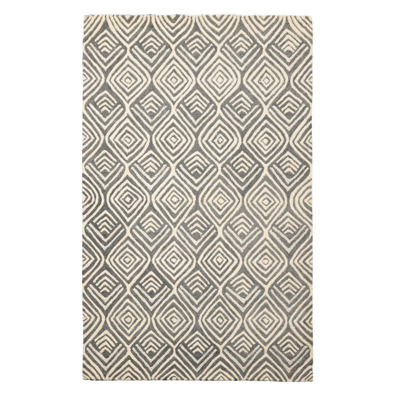 Tapis oriental en laine gris 5 x 8 motif géométrique moderne touffeté à la main