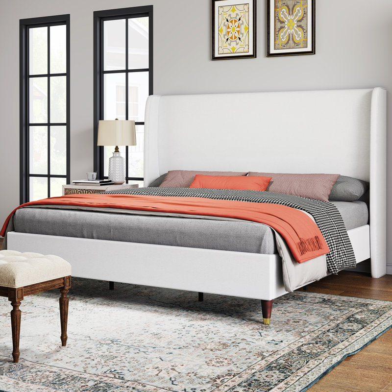 Cameren Upholstered Platform Bed, Queen, White