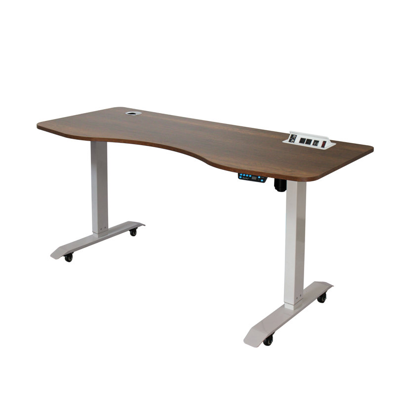 Bureau à hauteur ajustable Kissena, Érable foncé / blanc