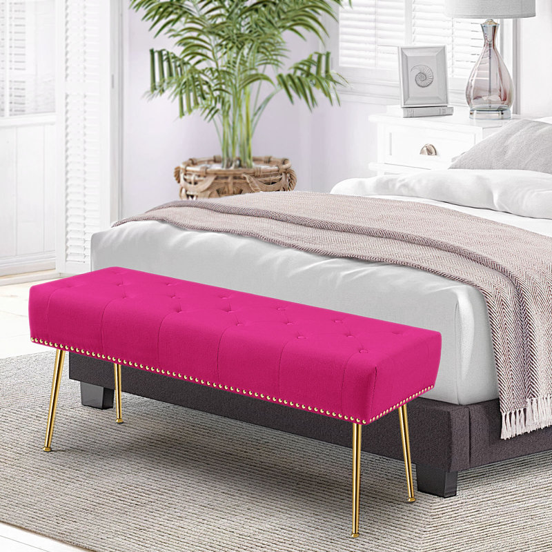 Banc rembourré en velours Chereese, Rose