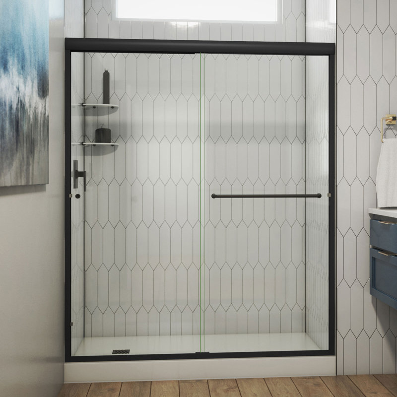  DreamLine Alliance Pro 56 - 60 inch W x 76 3/8 inch H Semi-Frameless Bypass Shower Door in Matte Black, Matte Black, 76.375"