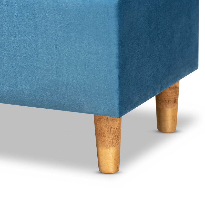 Repose-pieds avec rangement Fryar, Velours bleu ciel