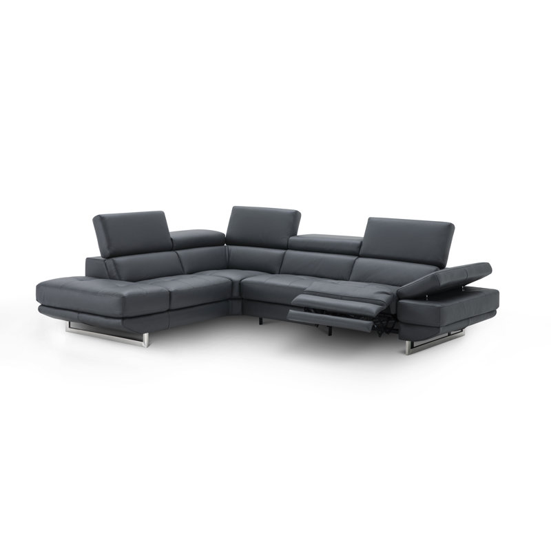 Britne Upholstered Power Reclining L-Shaped Sectional, Left Hand Facing, Blue Gray