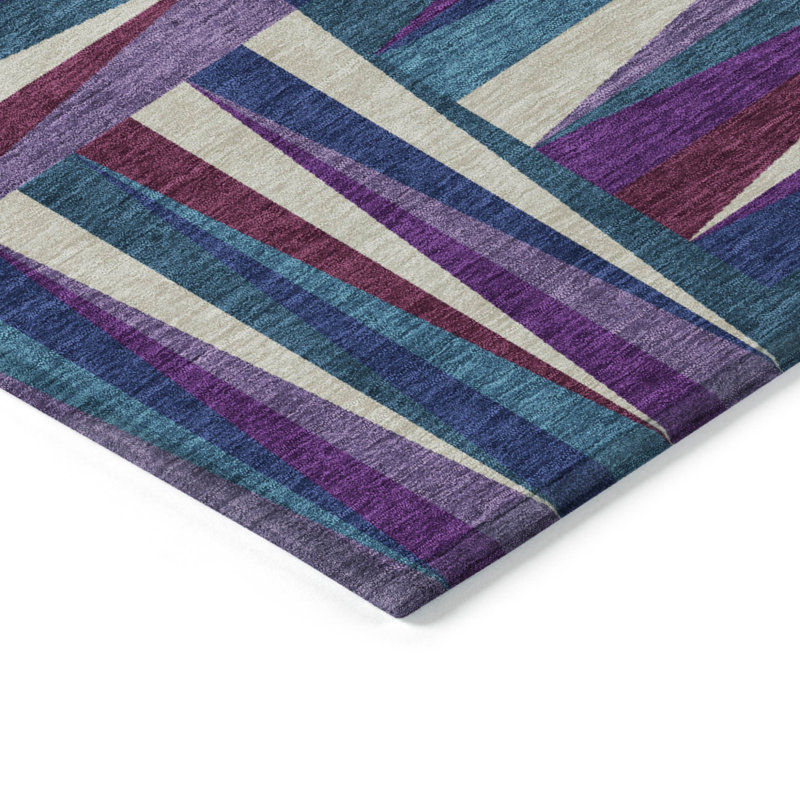 Tapis lavable intérieur / extérieur ivoire et bleu sarcelle 9 pi x 12 pi HomeRoots