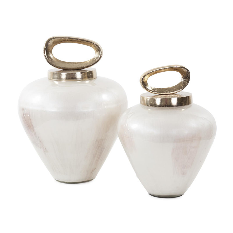 Reza Glass Urn with Ornate Metal Top- Large, 9.5" H x 7.25" W x 7.25" D