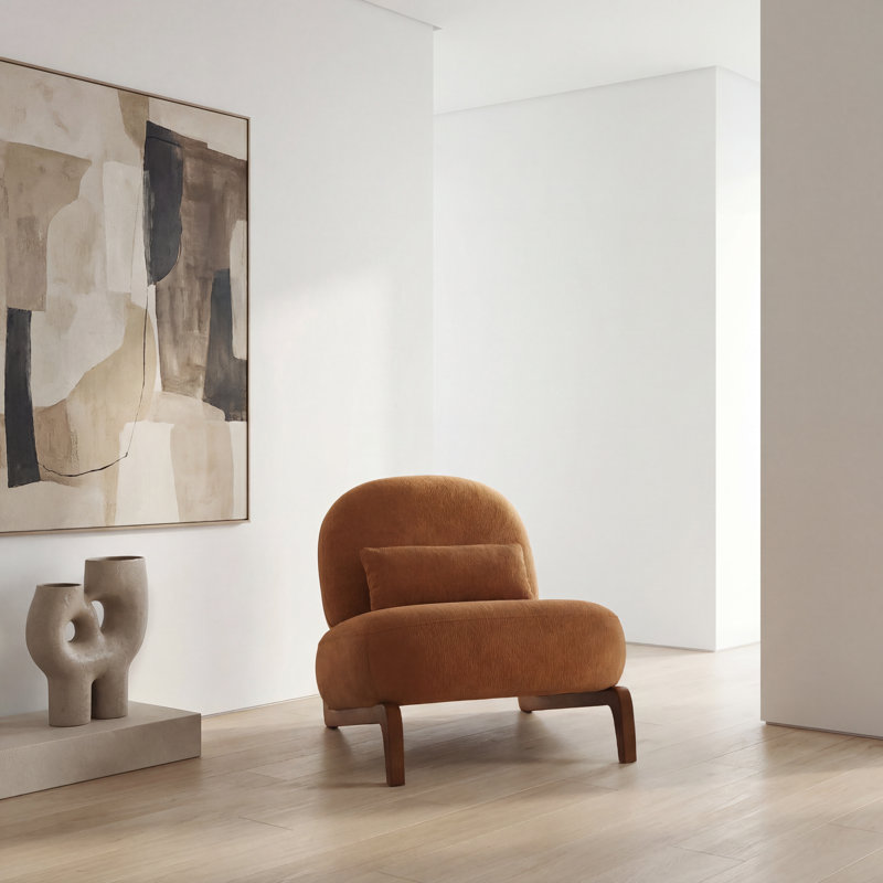 Méridienne Mid-Century moderne avec base traîneau, Coton chaud caramel