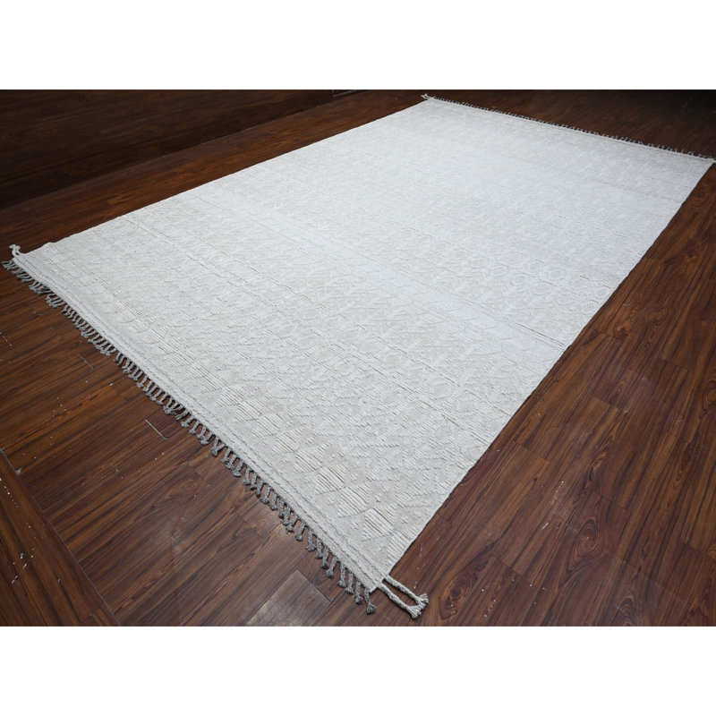 Tapis oriental ivoire noué à la main 9 pi 9 po x 15 pi 4 po