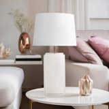 Neutral Modern, Marble, Fluted Table Lamp, White and Off White Finish - 17" x 17" x 27"