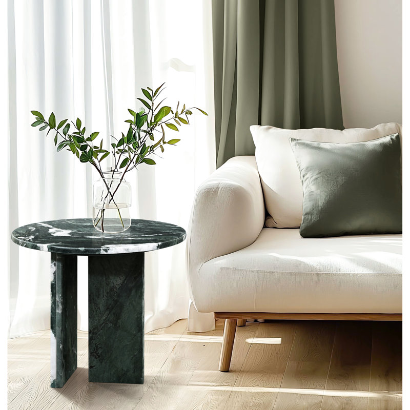 Table basse ronde en pierre naturelle, hauteur 40 cm, pièce maîtresse luxueuse pour salon. Plateau en marbre rond de 45 cm de diamètre et 40 cm de hauteur, surface polie.