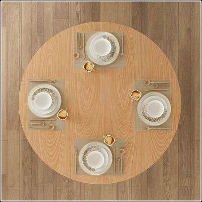 47 Inch Round MDF Dining Table for 4, Modern Farmhouse Design with Wood Strip Base, Oak Finish Circle Table for Kitchen and Living Room