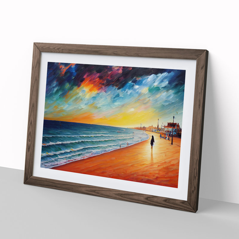 Beach View Vol.4 - Single Picture Frame Painting, 25cm H x 34cm W x 2cm D, Walnut