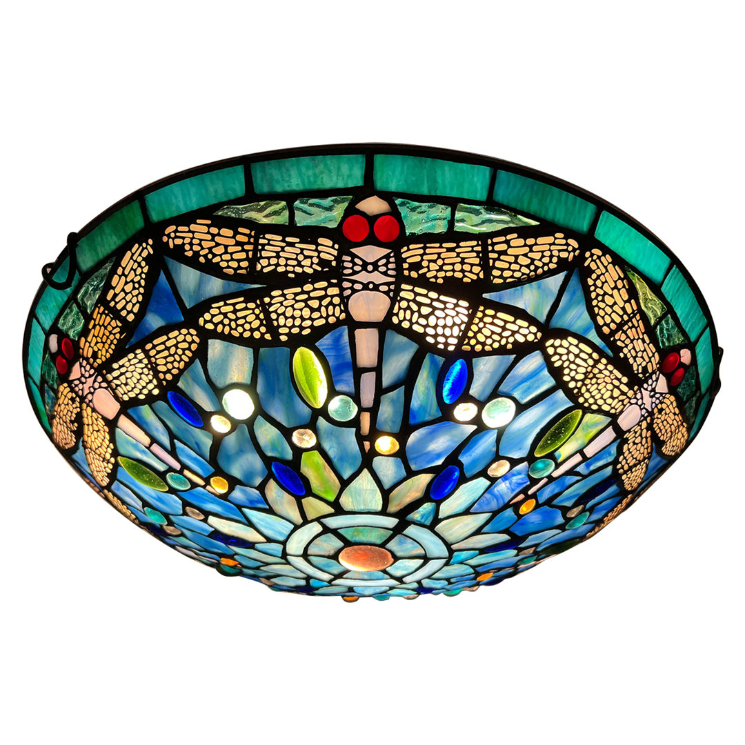 Bourbana 3-Light 16" Tiffany flush mount ceiling light Bloomsbury Market Shade 