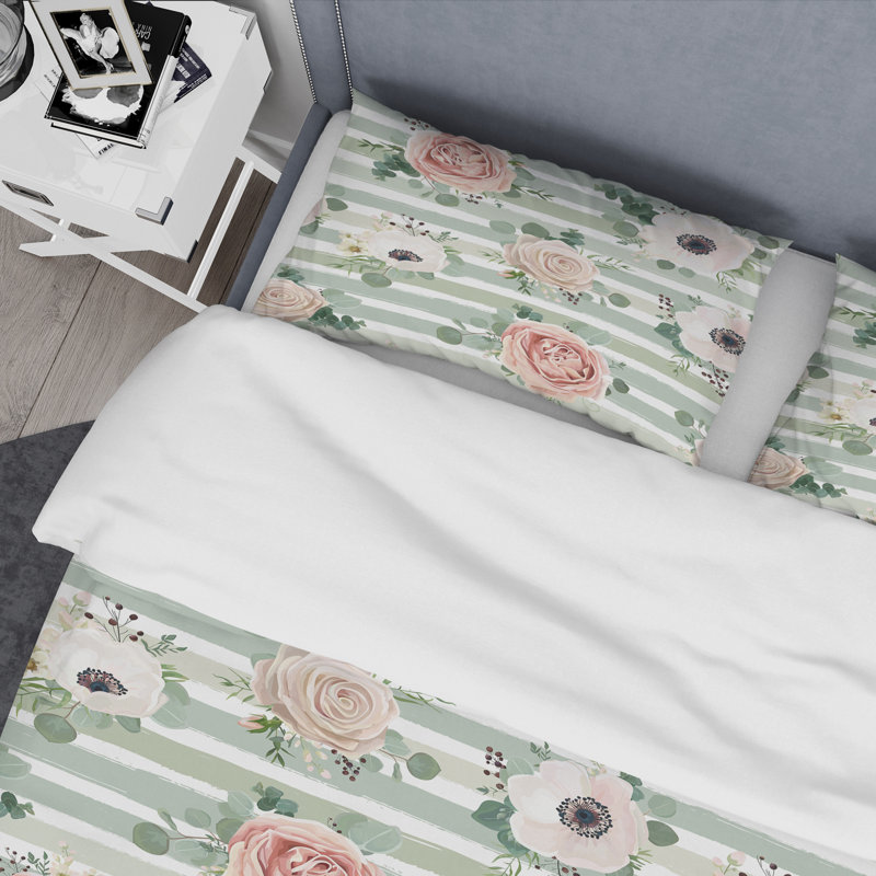 Ensemble de housse de couette à style mid-century floral rétro ii, Housse simple + 1 taie décorative