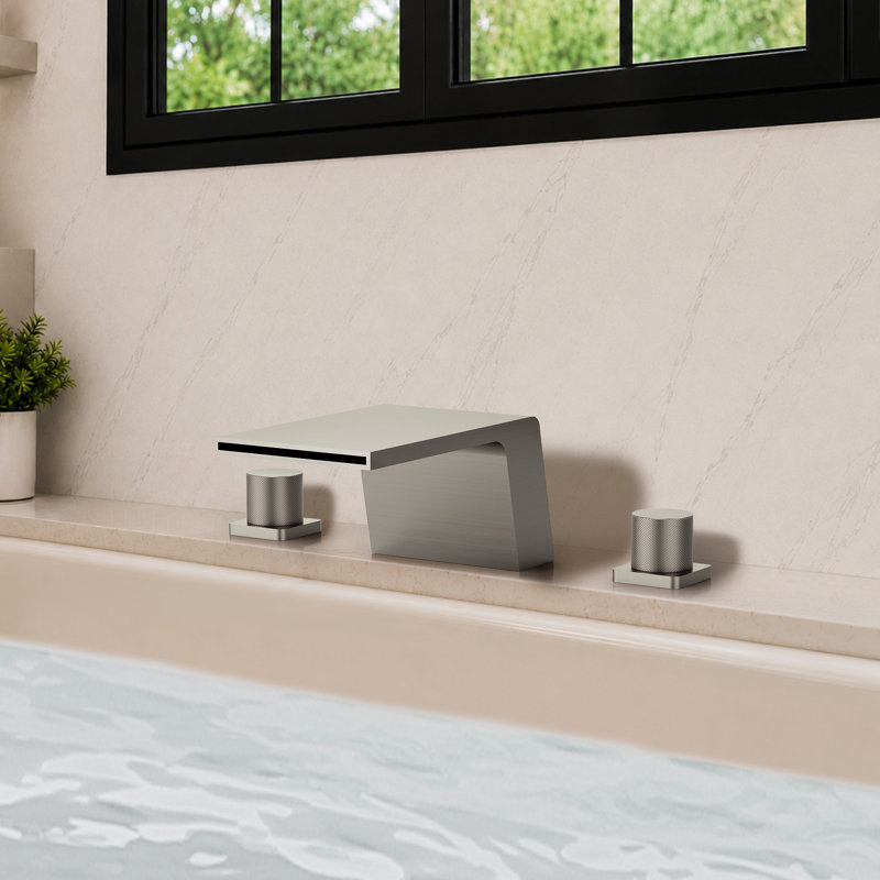 Robinet de baignoire romaine à cascade 3 trous, Nickel brossé