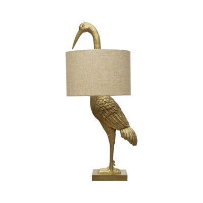 Resin Bird Lamp with Linen Drum Shade
