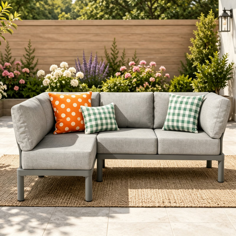 Canapé modulaire de patio en aluminium pour 4 personnes, gris, Grey