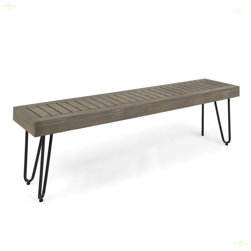 Banc industriel en bois et métal, Gris