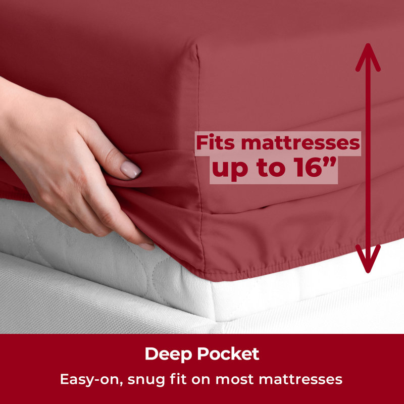 Draps Mellanni 1800 rouge brique, Rouge brique, King Sheet Set