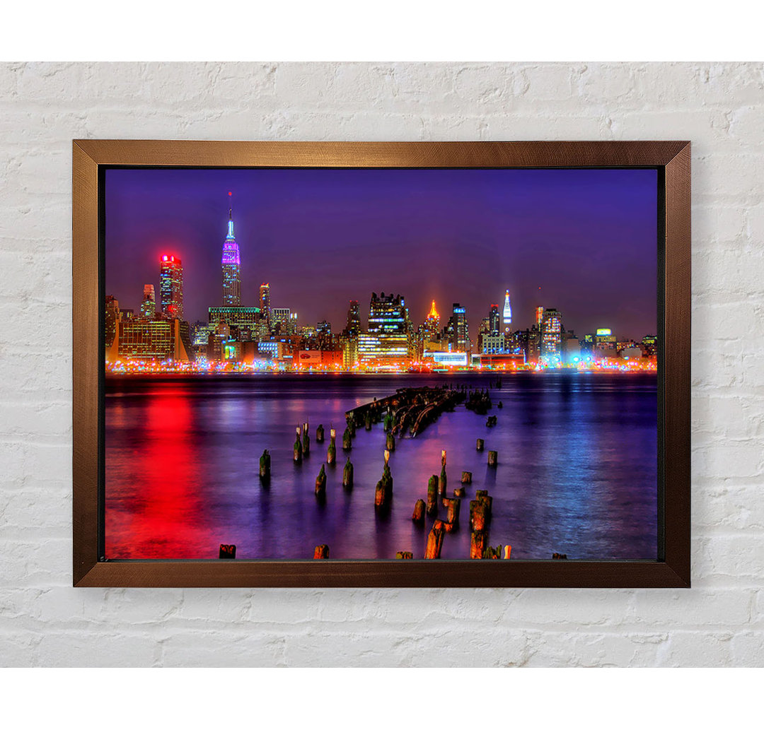 New York City Purple Sky Reflections - Einzelner Bilderrahmen Kunstdrucke