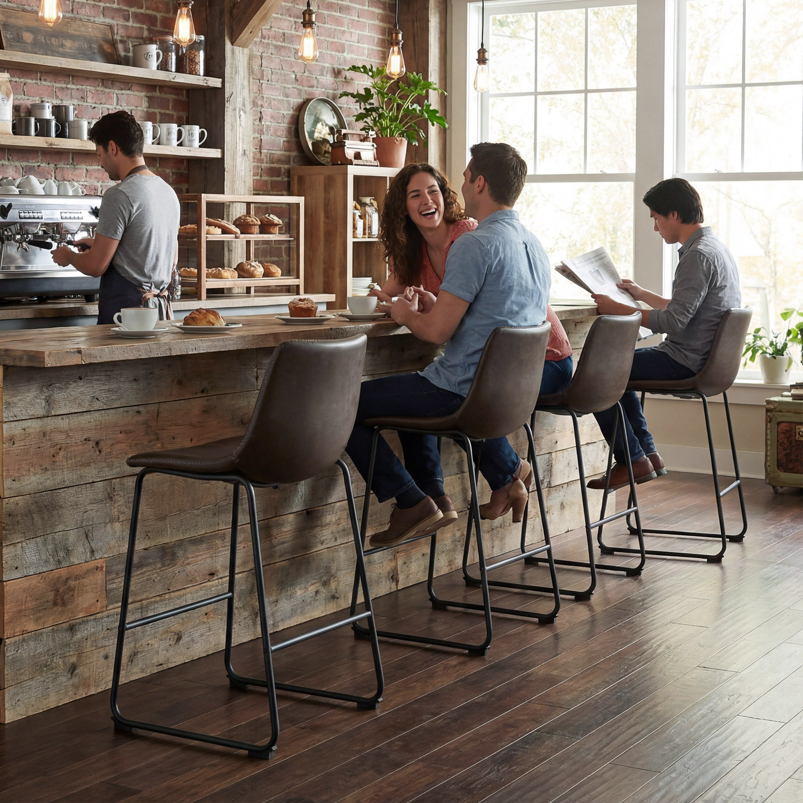 Anke Vegan Leather Armless (Set of 2), Dark Brown, Bar Stool (29" Seat Height)