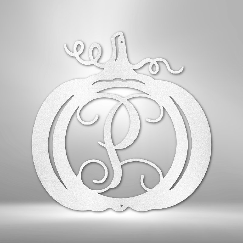 Décoration murale en acier personnalisée, monogramme de citrouille, H 17 po x l 17,5 po x P 0,5 po, Blanc, Oui