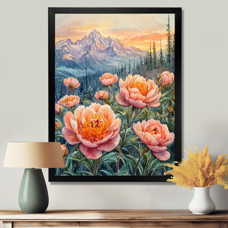 Kelliher - impressions sur toile florales, H 32 po x l 24 po, Picture Framed, Noir, noir, noir, noir