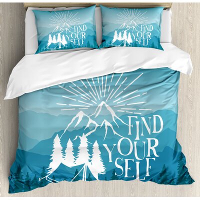 Vintage Mountain Range Silhouette and Pine Trees with Typography Wild Life Graphic Duvet Cover Set -  Ambesonne, nev_22065_queen