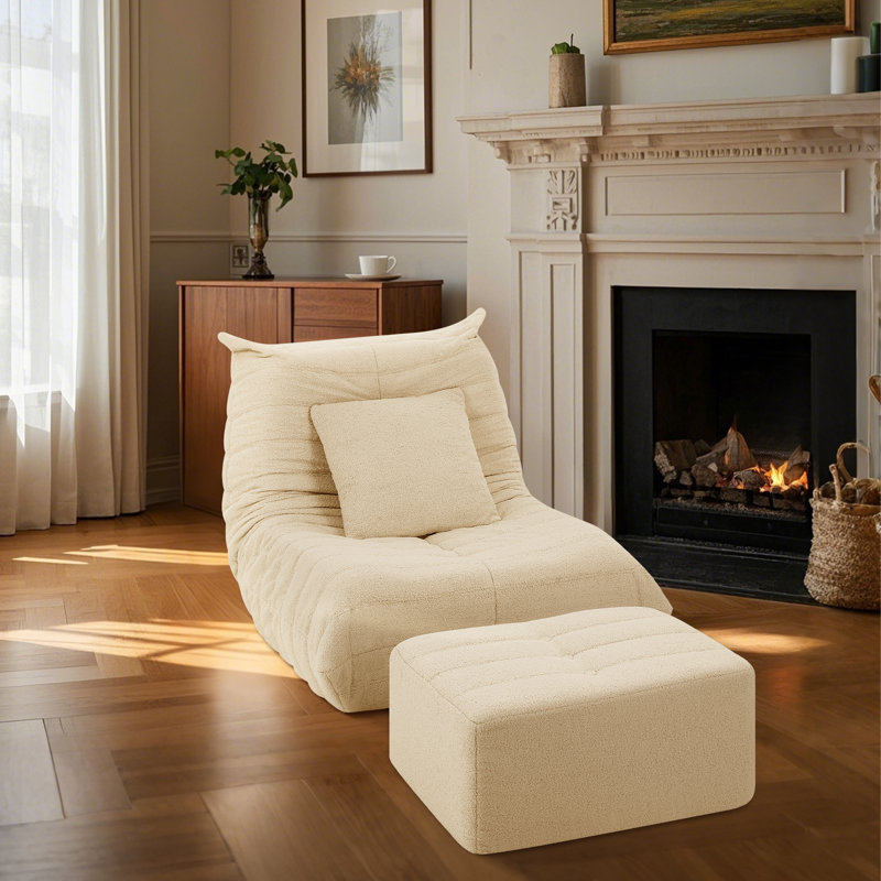 Bean Bag Chair with Ottoman Lazy Floor Sofa Couch for Adults and Kids, Fireside Chair with Ergonomic Design, Memory Foam Lounge Chair for Living Room Bedroom, Office