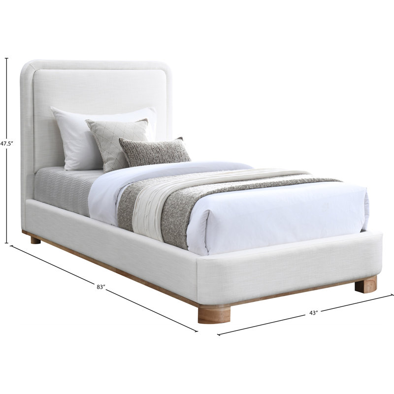 Nolita Tilman Solid Wood Upholstered Platform Bed, Cream Linen Textured Fabric / Stained Natural, Twin