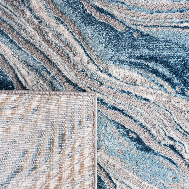 Meadow Abstract Blue/Grey Area Rug, Runner 2' x 8'