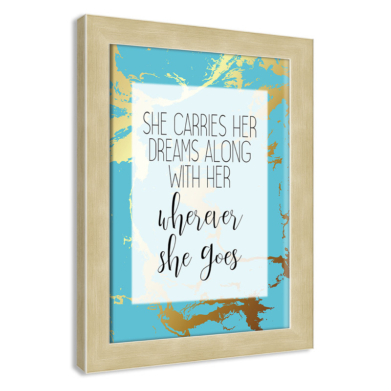 «Whereever she goes», art encadré, H 16 po x l 12 po x P 0,63 po, Encadré plat champagne