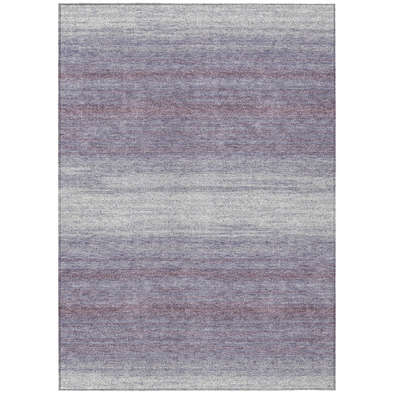 Lavender Ombre Stripe Washable Synthetic Indoor/Outdoor Rug