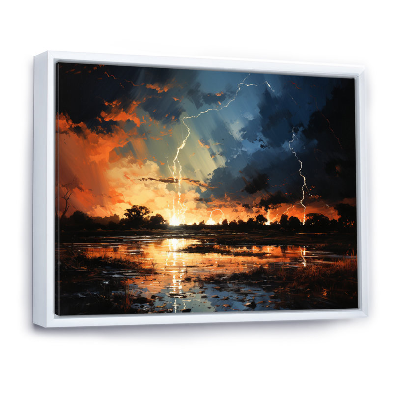 Dramatic Lightning Nights V, reproduction d'art sur toile, Cadre flottant blanc, H 16 po x l 32 po x P 1 po