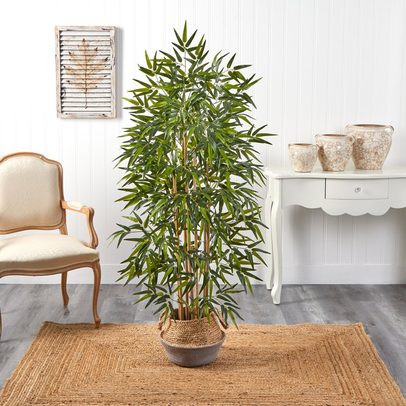 64'' Faux Bamboo Tree in Planter, Tan/Mauve