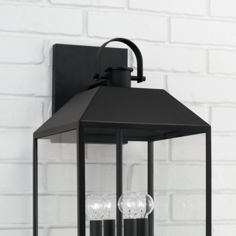 3-Light Outdoor Square Rectangle Wall Lantern in Black with Clear Glass, 22" H x 11.25" W x 12.5" D