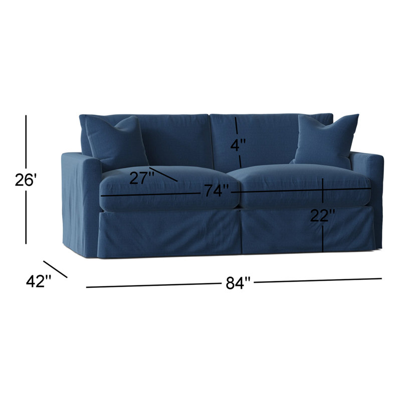 Canapé à accoudoirs carrés avec coussins réversibles de 84 po Hartig, Denim indigo classique