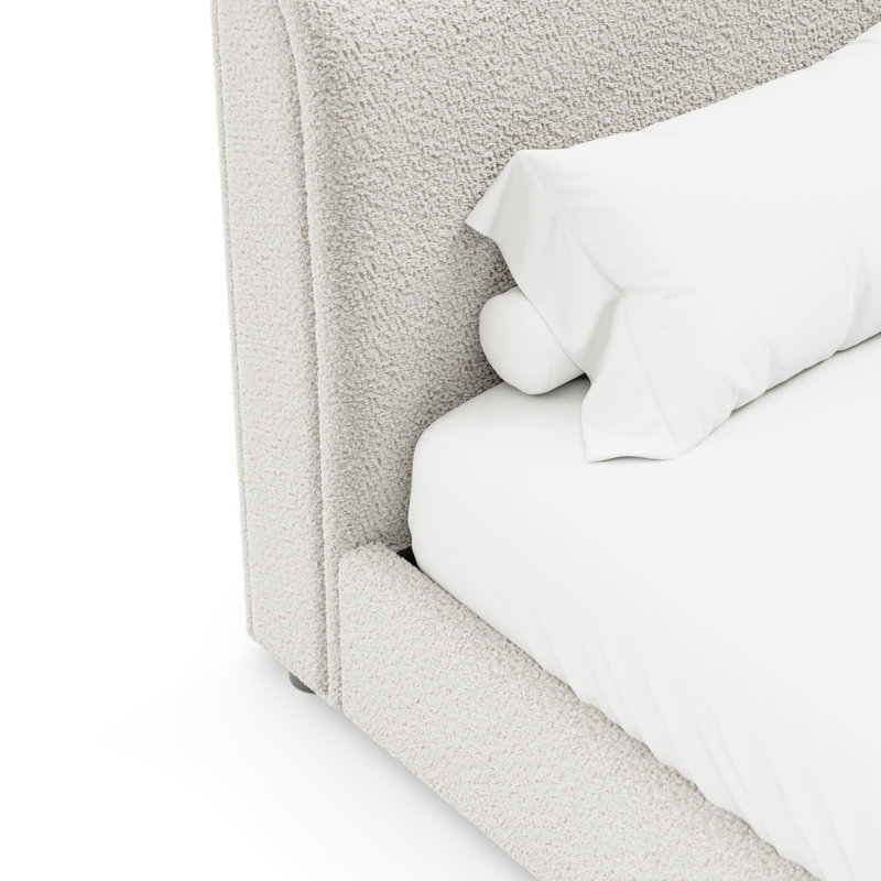 Demarco Platform Bed, White Boucle, Full